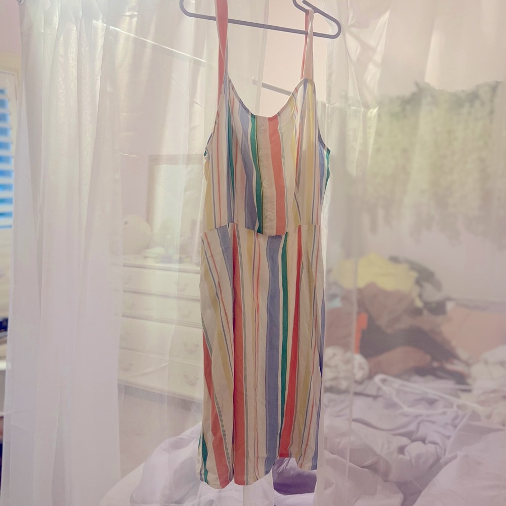 Rainbow Faux Button Sundress